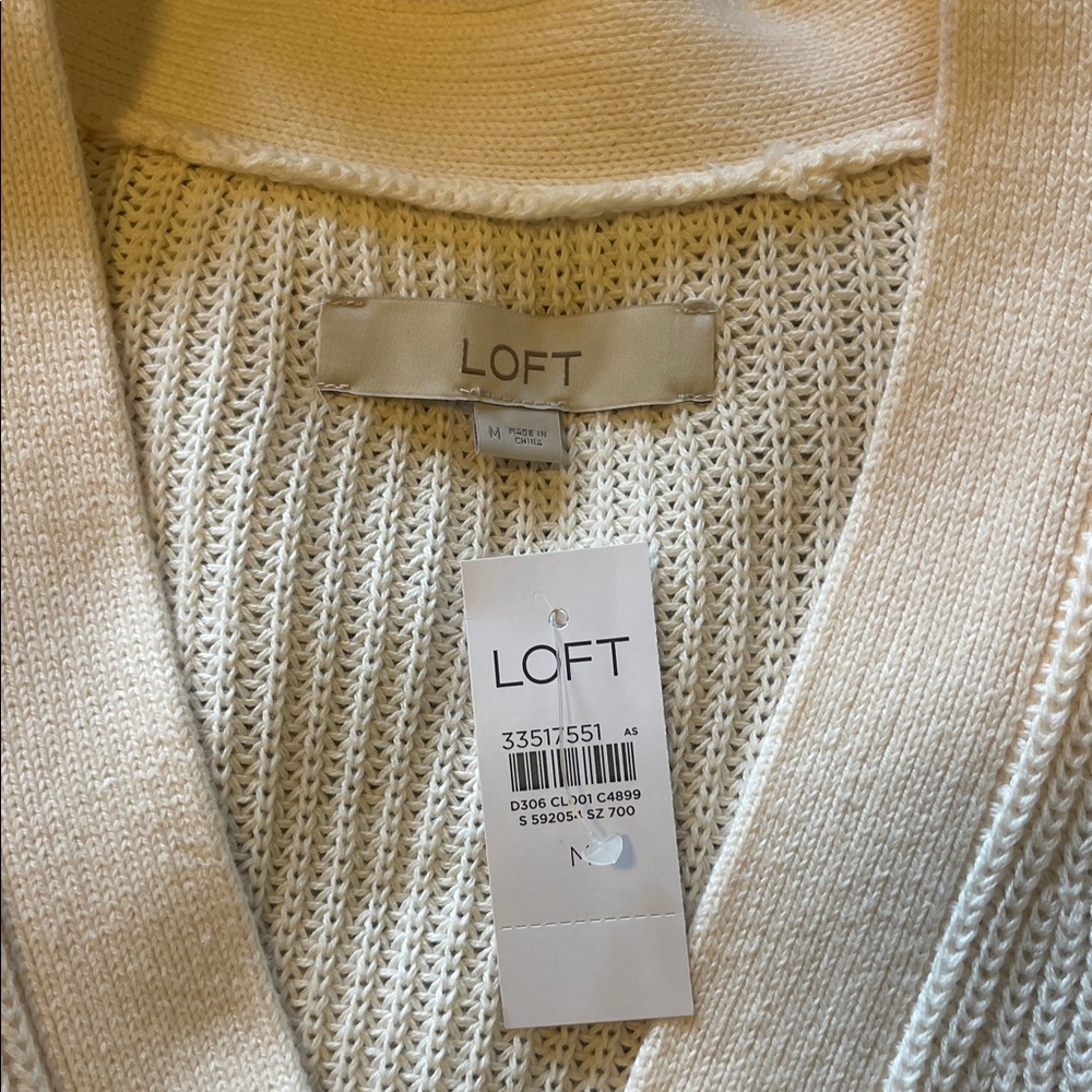 Loft Cream Button-Front Women's Cardigan Sweater w pockets New Medium - Picture 3 of 4